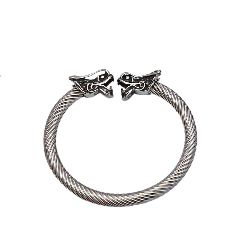Men's Twin Dragon Cable Cuff in Silver-Tone Steel – front view