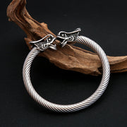 Men's Twin Dragon Cable Cuff in Silver-Tone Steel – original dragon-head and fine cable detail