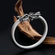 Men's Twin Dragon Cable Cuff in Silver-Tone Steel – original angled view of the open band