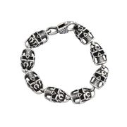 Men's Flame Skull Link Bracelet in Silver-Tone Steel – front view