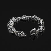 Men's Flame Skull Link Bracelet in Silver-Tone Steel – original open skull plates and patterned clasp detail