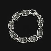 Men's Flame Skull Link Bracelet in Silver-Tone Steel – original hollow-backed skull plate view