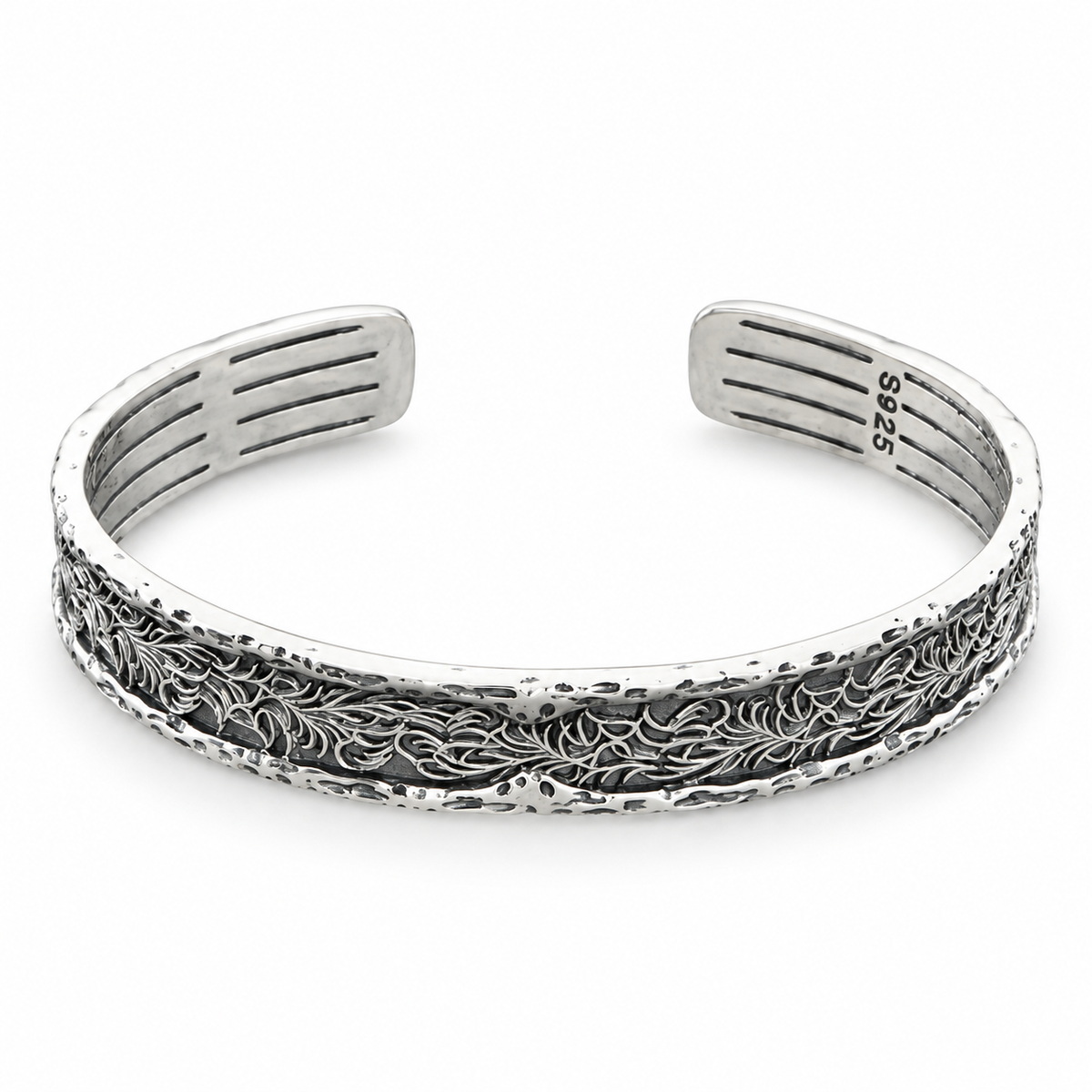 Men's Leaf Scroll Sterling Silver Cuff in Sterling Silver – front view