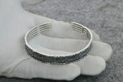 Men's Leaf Scroll Sterling Silver Cuff in Sterling Silver – original surface and open-end detail
