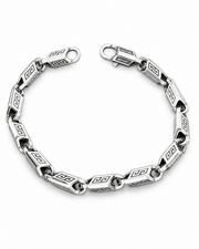 Men's Meander Block Sterling Silver Link Bracelet in Sterling Silver – front view