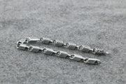 Men's Meander Block Sterling Silver Link Bracelet in Sterling Silver – original rectangular block links and meander engraving