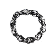 Men's Ribbed Skull Link Bracelet in Silver-Tone Steel – front view