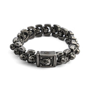 Men's Angular Skull Link Bracelet in Silver-Tone Steel – front view