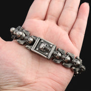 Men's Angular Skull Link Bracelet in Silver-Tone Steel – original skull clasp and angular link detail