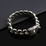 Men's Angular Skull Link Bracelet in Silver-Tone Steel – original angled skull link view