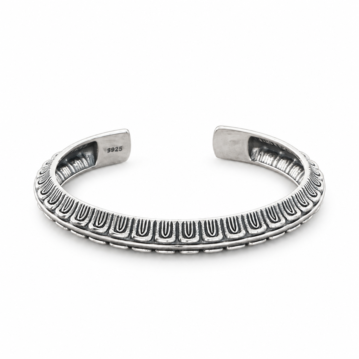 Men's U-Rib Cuff Bracelet in Sterling Silver – front view