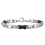 Men's Knurled Byzantine Bracelet in black and silver-tone stainless steel – front view showing black textured barrels