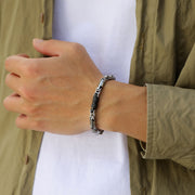 Men's Knurled Byzantine Bracelet in black and silver-tone stainless steel – original on-wrist detail of polished links and black barrels