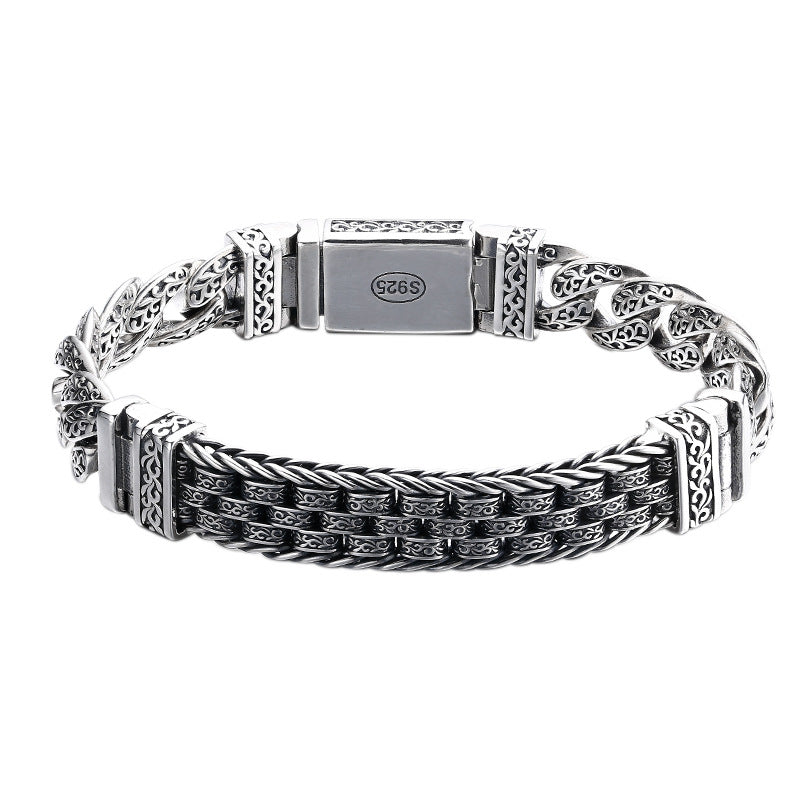 Men's Ivy Weave Panel Bracelet in Sterling Silver – front view
