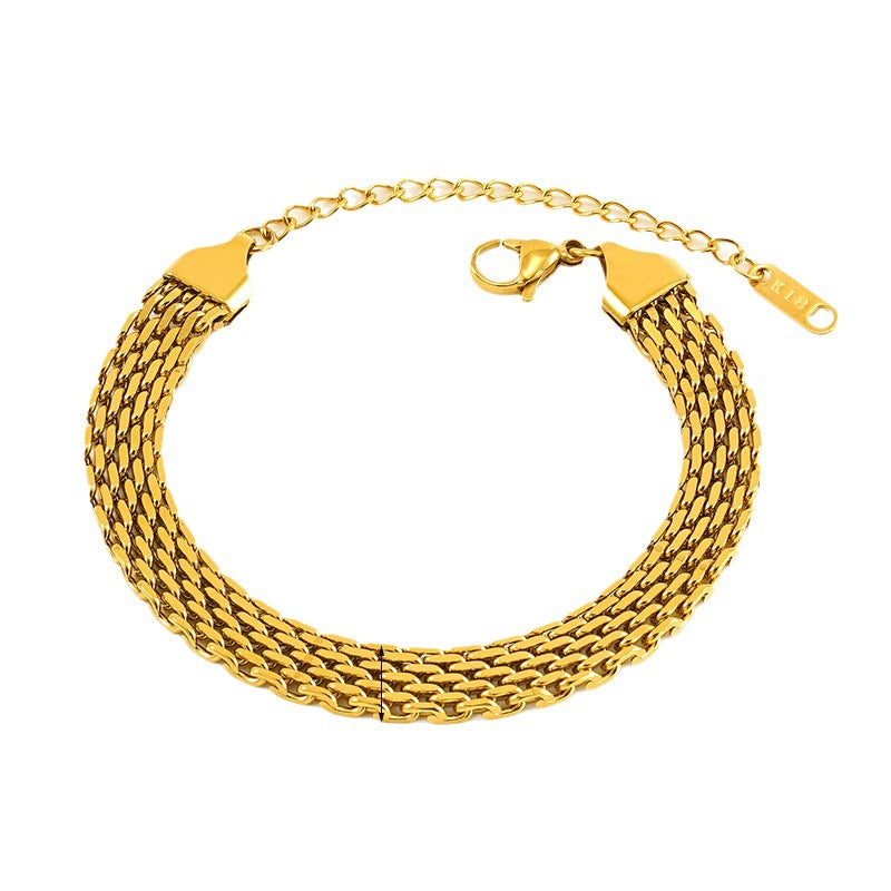 Men's Flat Weave Gold Plated Bracelet in 18K Gold Plated Steel – front view