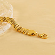 Men's Flat Weave Gold Plated Bracelet in 18K Gold Plated Steel – original flat woven links and lobster clasp detail