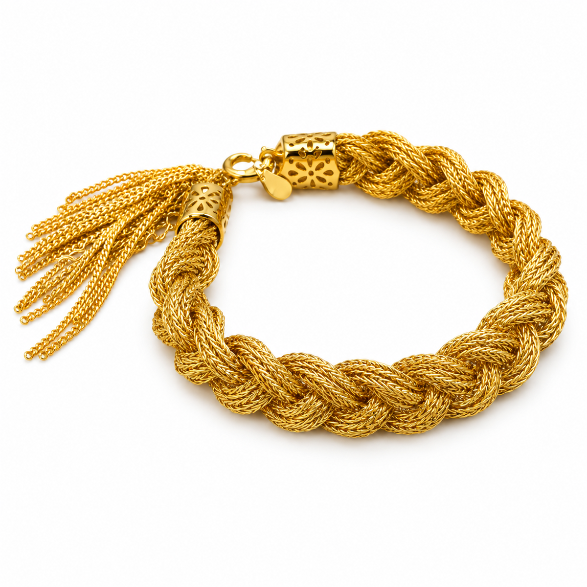 Men's Braided Tassel Bracelet in 18K Gold Plated Copper – front view