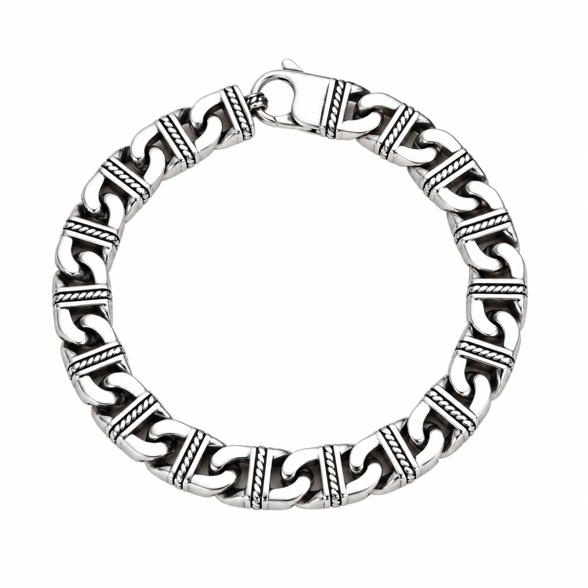 Men's Open Wave Frame Bracelet in Sterling Silver – front view