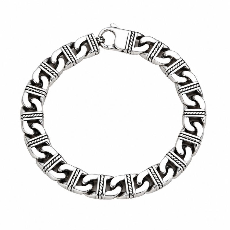 Men's Open Wave Frame Bracelet in Sterling Silver – front view