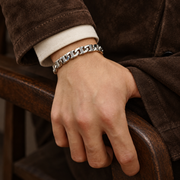 Men's Open Wave Frame Bracelet in Sterling Silver – contextual scene, on wrist