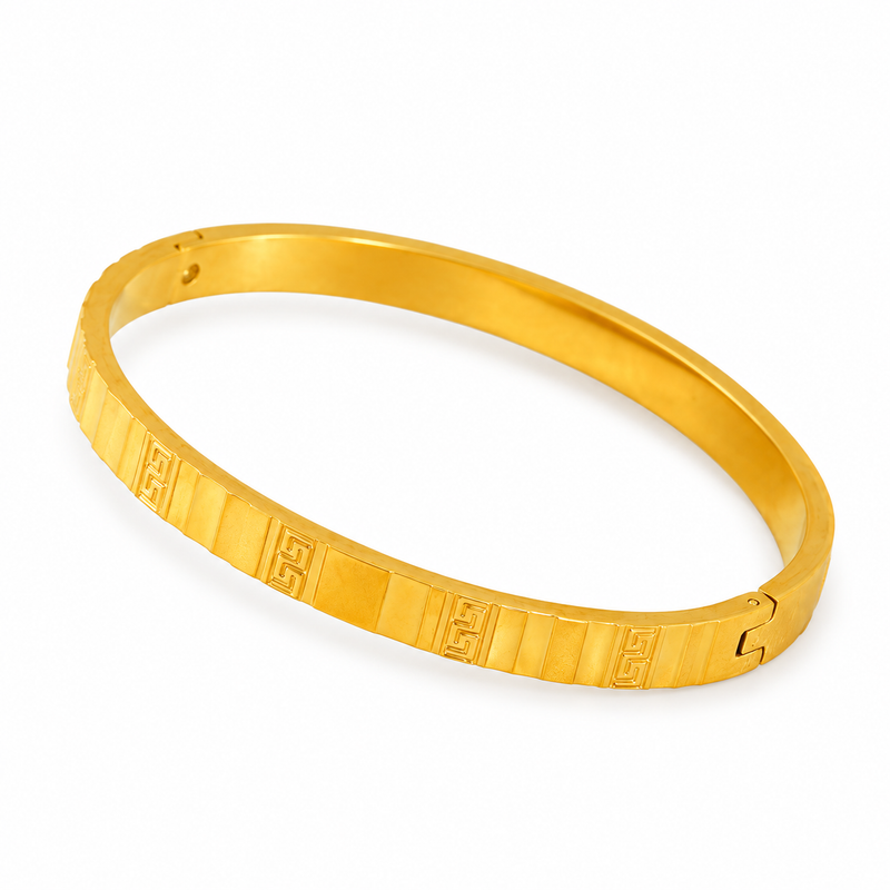 Men's Meander Band Bangle in 18K Gold Plated Steel – front view
