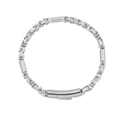 Men's Crosshatch Bar Link Bracelet in Steel; Silver-Tone or Gold-Tone Finish – Silver-Tone front view
