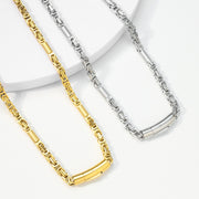 Men's Crosshatch Bar Link Bracelet in Steel; Silver-Tone or Gold-Tone Finish – original step links, crosshatched bars and snap clasp detail