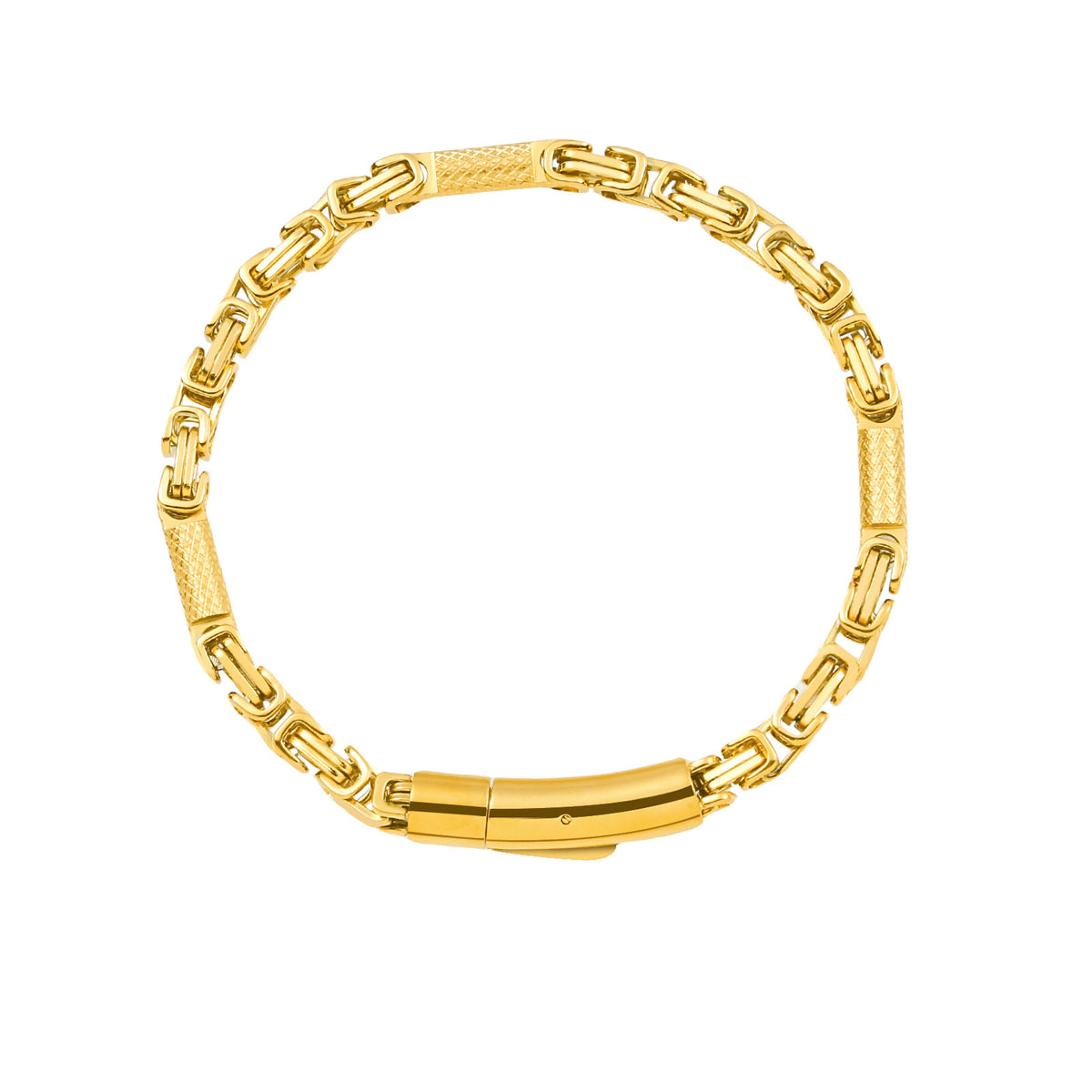 Men's Crosshatch Bar Link Bracelet in Steel; Silver-Tone or Gold-Tone Finish – Gold-Tone front view