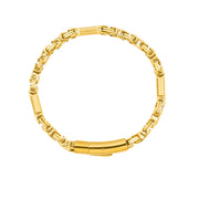 Men's Crosshatch Bar Link Bracelet in Steel; Silver-Tone or Gold-Tone Finish – Gold-Tone front view