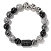 Men's Zodiac Cylinder Bracelet in black and grey decorative glass beads – Aquarius front view