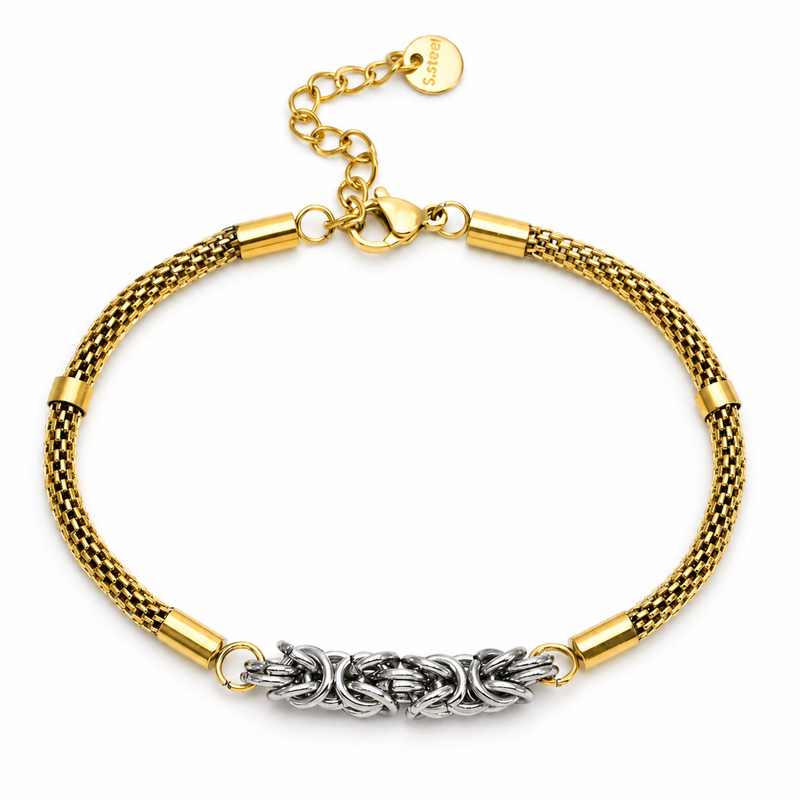 Men's Woven Scroll Bracelet in Gold-Tone Plated Steel – front view