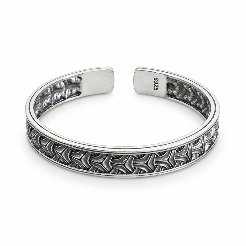 Men's Interlace Scale Cuff in Sterling Silver – front view