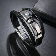Men's Double Panel Leather Bracelet in Black – original detail