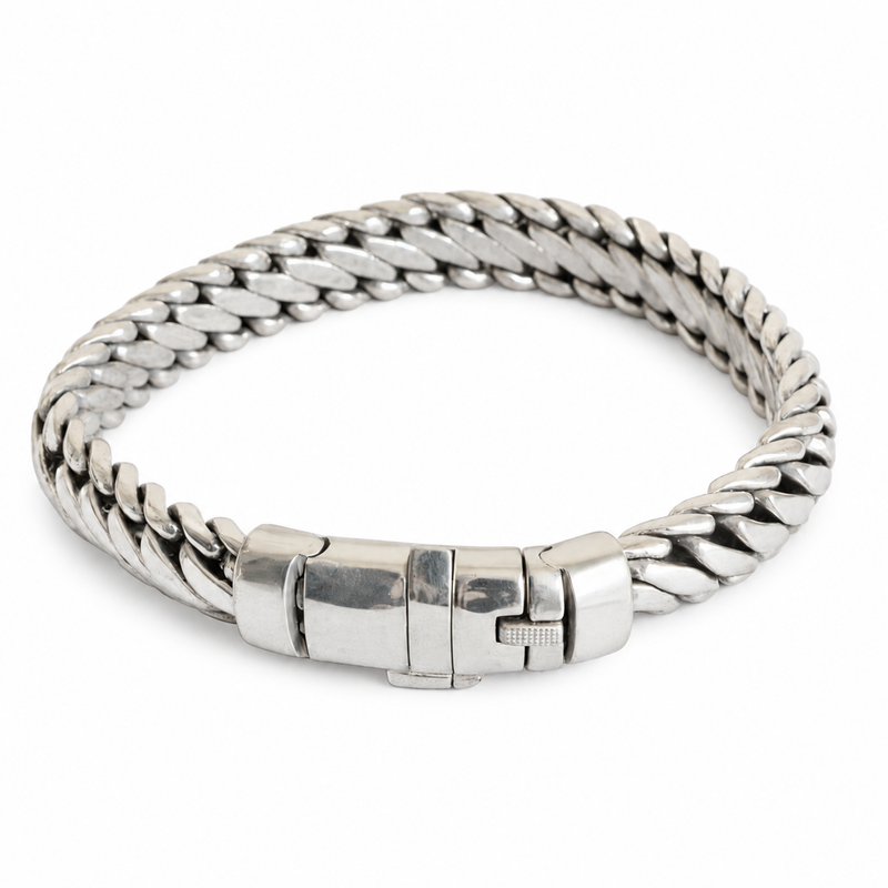 Men's Palm Weave Bracelet in Sterling Silver – front view