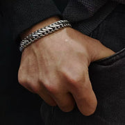 Men's Palm Weave Bracelet in Sterling Silver – contextual scene, on wrist