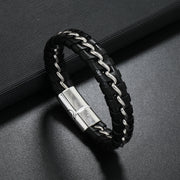 Men's Laced Chain Faux Leather Bracelet in Black – original detail