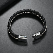 Men's Laced Chain Faux Leather Bracelet in Black – clasp detail