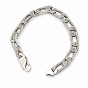 Men's Scroll Cutout Sterling Silver Chain Bracelet in 925 Sterling Silver – front view