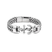 Men's Anchor Chevron Bracelet in Silver-Tone Stainless Steel – front view