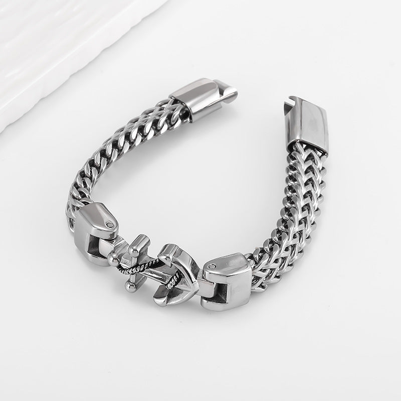 Men's Anchor Chevron Bracelet in Silver-Tone Stainless Steel – original detail of the woven body and clasp