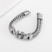 Men's Anchor Chevron Bracelet in Silver-Tone Stainless Steel – original detail of the woven body and clasp