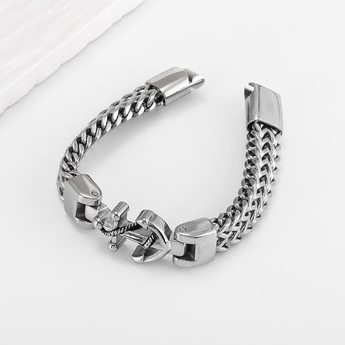Men's Anchor Chevron Bracelet in Silver-Tone Stainless Steel – original detail of the woven body and clasp