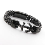 Men's Anchor Chevron Bracelet in Black Stainless Steel – front view