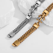 Men's Anchor Chevron Bracelet in Silver-Tone and Gold-Tone Stainless Steel – original detail of the woven body and clasp