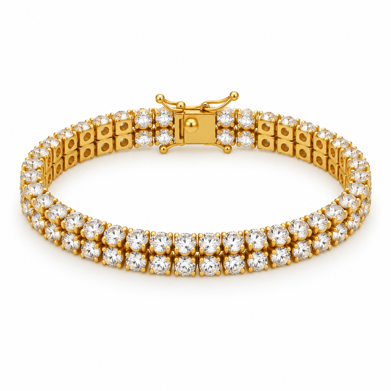 Men's Double Brilliance Tennis Bracelet in Steel / 18K Gold Plated Steel – front view