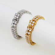 Men's Double Brilliance Tennis Bracelet in Gold-Tone / Silver-Tone – original paired box-clasp and stone-setting detail