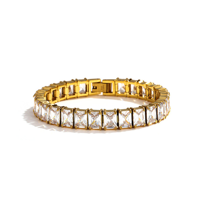 Men's Prism Row Tennis Bracelet in Gold-Tone Steel / Cubic Zirconia – front view