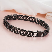 Men's Diagonal Open Link Bracelet in Black Steel – original black front view