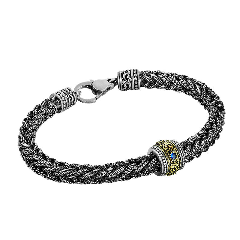 Men's Blue Barrel Twist Bracelet in Sterling Silver – front view