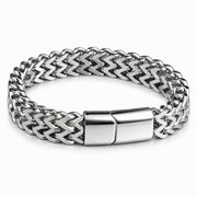 Men's Double Weave Magnetic Bracelet in Steel; Silver-Tone or Black Finish – front view